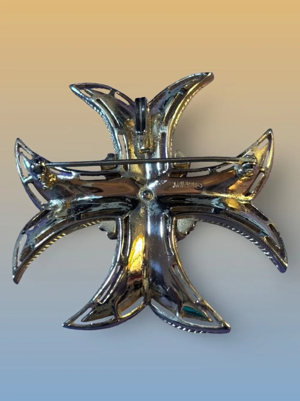 Crown Trifari Gold-Tone Maltese Cross Brooch Pin Statement Design Vintage